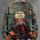 Men's Otter Drinking Tea Japanese Art Print Knit Sweatshirt
