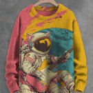 Men's Outer Space Astronaut Guitar Player Art Print Knit Sweatshirt