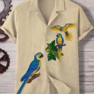 Men's Parrot Embroidery Art Printed Hawaiian Beach Shirt