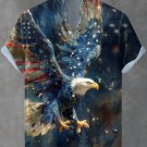 Men's Patriotic Eagle Flying In The Night Sky Oil Painting Print Linen Blend Shirt