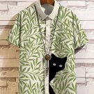 Men's Peekaboo Cat Tree Flower Botanical Art Print Linen Blend Shirt
