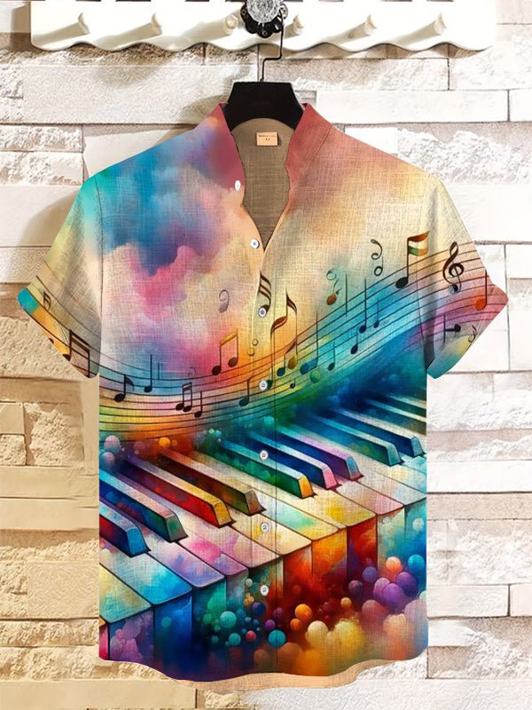 Men's Piano Notes Watercolor Art Print Casual Shirt