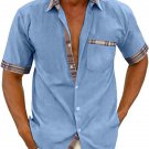 Men's Plaid Patchwork Chest Pocket Short Sleeve Business Casual Shirt