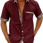 Men's Plaid Patchwork Chest Pocket Short Sleeve Business Casual Shirt