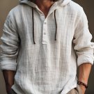 Men's Plain Cotton And Linen Casual Hooded Shirt