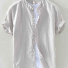 Men's Plain Short Sleeve Retro Cotton And Linen Shirt