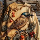 Men's Plant And Bird 3D Carving Art Print Casual Sweatshirt