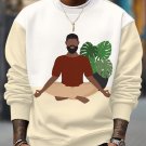 Men's Plant Lover Meditation Color Splice Print Casual Sweatshirt