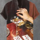 Men's Playing Poker And Drinking Cocktails Print Casual Shirt