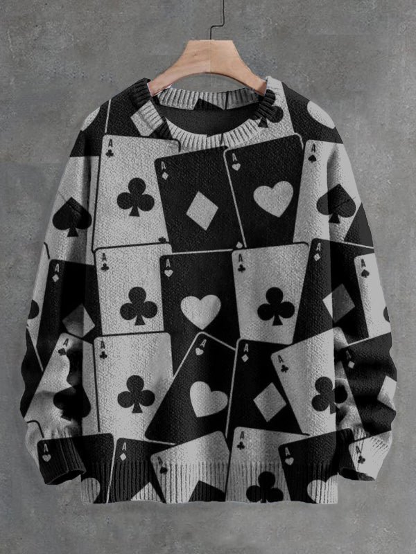 Men's Poker Ace Art Print Knit Sweatshirt