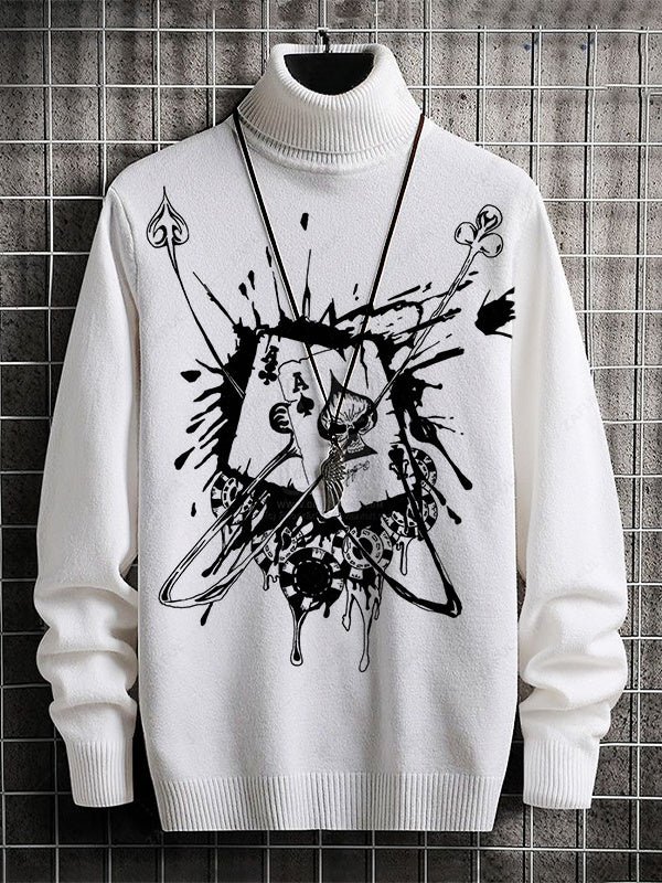 Men's Poker Splash-Ink Art Print High Neck Knit Sweatshirt