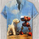 Men's Puppy And Robot Oil Painting Print Shirt