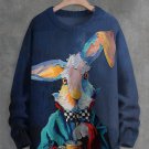 Men's Rabbit Magician Coffee Oil Painting Art Print Knit Sweatshirt