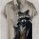 Men's Raccoon Gentleman Portrait Oil Painting Art Print Linen Blend Shirt