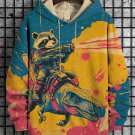 Men's Raccoons And Dinosaurs Fighting Together Art Print Hooded Sweatshirt