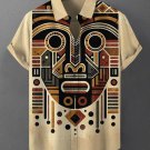 Men's Retro Africa Abstract Face Art Print Casual Short Sleeve Shirt