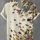 Men's Retro Boho Cicada Insect Fluid Art Print Linen Blend Shirt