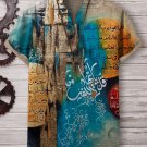 Men's Retro Calligraphy Art Print Casual V Neck T-Shirt