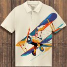 Men's Retro Cartoon Airplane Flying Painting Print Short Sleeve Polo Shirt