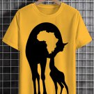 Men's Retro Cute Giraffe Africa Map Silhouette Print Cotton Casual T-Shirt