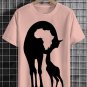 Men's Retro Cute Giraffe Africa Map Silhouette Print Cotton Casual T-Shirt
