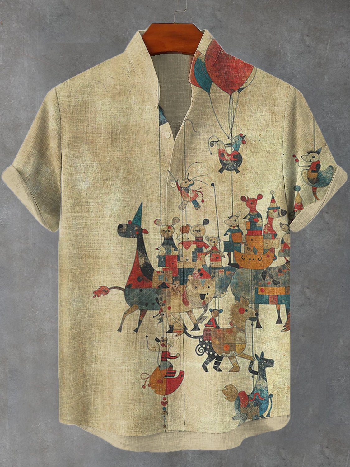Men's Retro Distressed Circus Art Print Casual Shirt