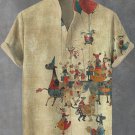 Men's Retro Distressed Circus Art Print Casual Shirt