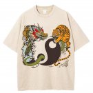 Men's Retro Dragon Tiger Yin Yang Print Casual T-Shirt