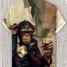 Men's Retro Gentleman Monkey Drinking Art Print Casual Shirt