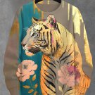 Men's Retro Gold Foil Tiger Floral Print Casual Sweatshirt