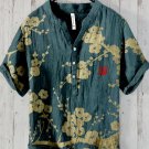 Men's Retro Plum Blossom Japanese Art Print Linen Blend Shirt