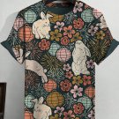 Men's Retro Rabbit Colored Egg Sakura Art Print T-Shirt