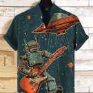 Men's Retro Space Geek Rock Music Robot UFO Print Shirt