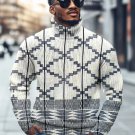 Men's Retro Tribe Geometric Pattern Print High Neck Knit Sweatshirt
