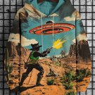 Men's Retro UFO Cowboy Black Cat Battle Against Alien Species Art Print Hooded Sweatshirt