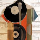 Men's Retro Vinyl Music Art Print Casual Linen Blend Shirt