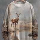 Men's Retro Woodland Wildlife Deer Print Knit Sweatshirt