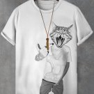 Men's Rock And Roll Hip Hop Cat Graphic Print T-Shirt