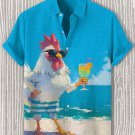 Men's Rooster Holiday Beach Cocktail Art Print Casual Shirt