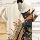 Men's Samurai Cat With Sword In Retro Autumn Scenery Art Print Casual Shirt