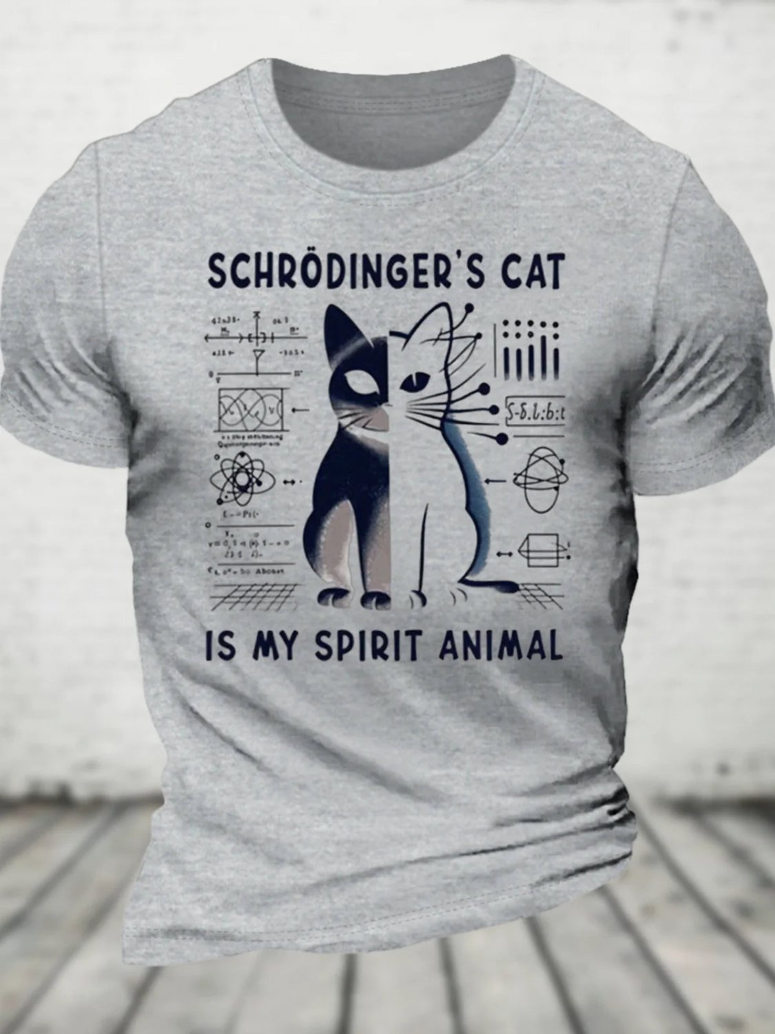 Men's Schrodinger's Cat Dead And Alive Physics Print Cotton Casual T-Shirt