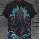 Men's Sea Wave Cthulhu Octopus Graphic Print Shirt