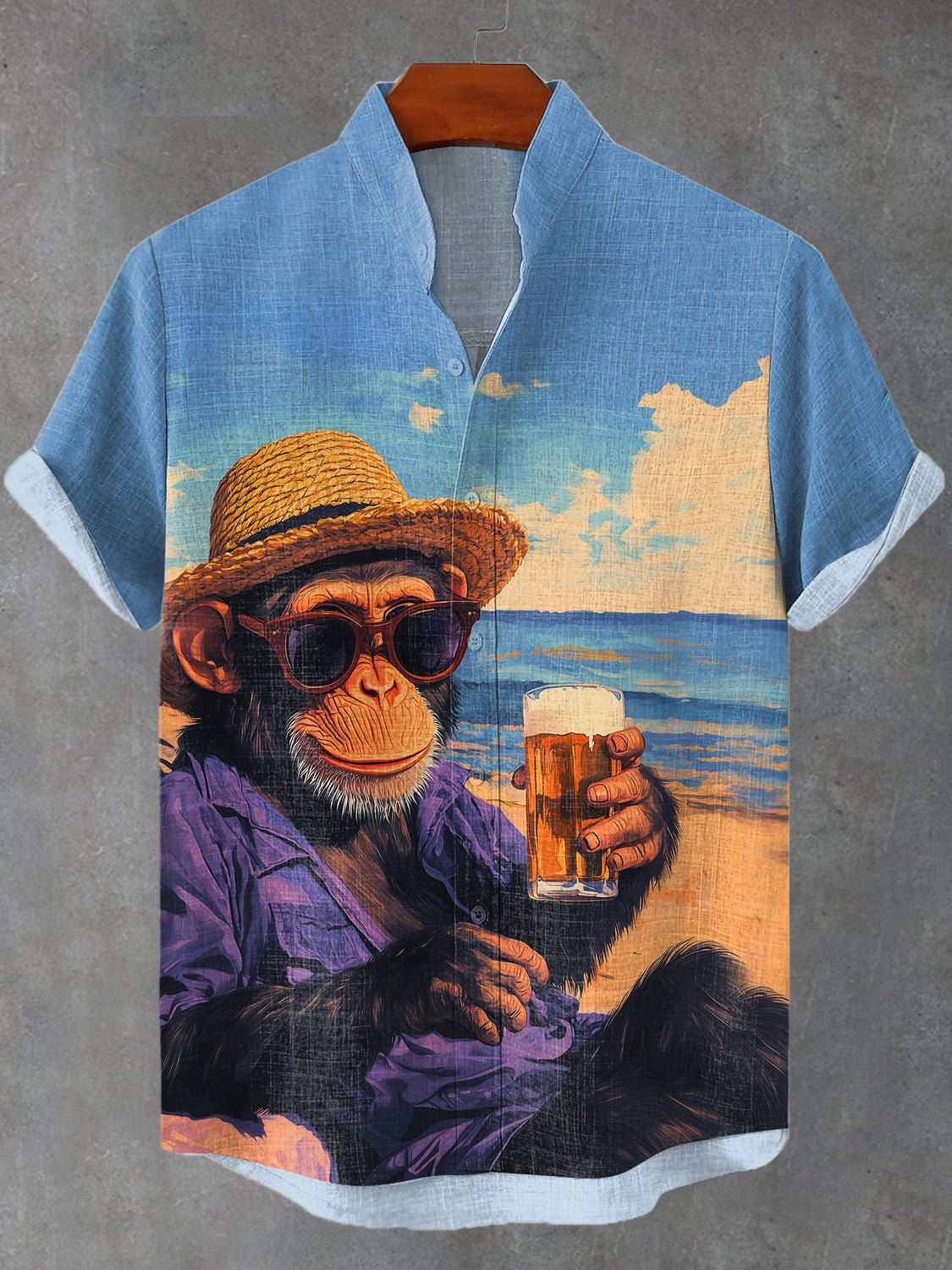 Men's Seaside Vacation Monkey Beer Art Print Shirt