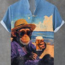Men's Seaside Vacation Monkey Beer Art Print Shirt
