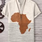 Men's Silhouette Outline Of Africa Print Linen Blend V Neck T-Shirt