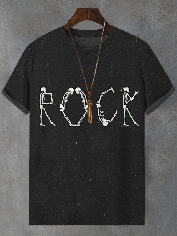 Men's Skeleton Bones Rock Graphic Print T-Shirt