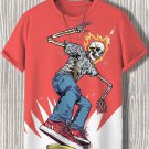 Men's Skeleton Skateboard Art Print Casual T-Shirt