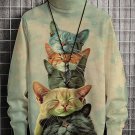 Men's Sleeping Cats Art Print High Neck Knit Sweatshirt