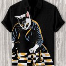 Men's Smart Cat Playing Chess Print Casual Shirt