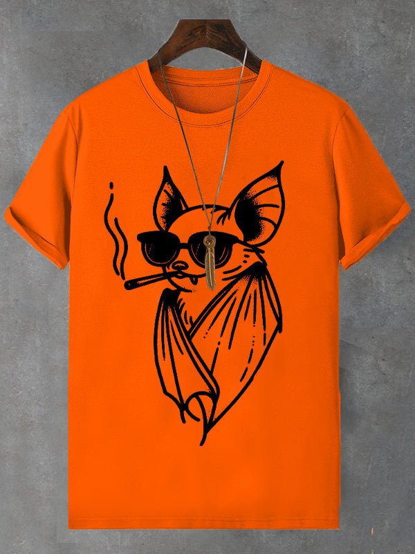 Men's Smoking Bat Fun Art Print Cotton Casual T-Shirt